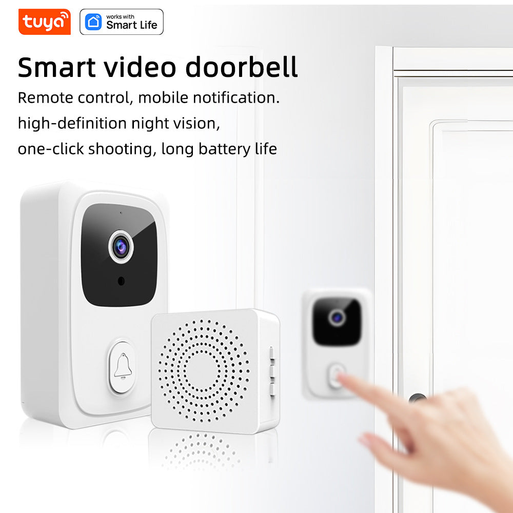 White Tuya Smart Video Doorbell - HD, Voice Changing, Night Vision, Rechargeable, WiFi Enabled