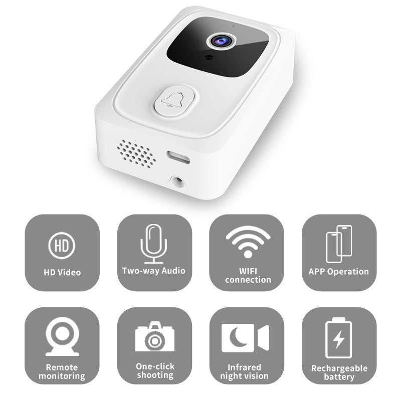 White Tuya Smart Video Doorbell - HD, Voice Changing, Night Vision, Rechargeable, WiFi Enabled