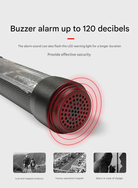 Red 8-in-1 Solar Powered Emergency Car Safety Hammer Flashlight - Window Breaker, Seatbelt Cutter, Alarm & Power Bank