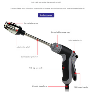 Black and Grey Heavy Duty Long Wand Garden Hose Nozzle - High Pressure Water Spray Gun with Adjustable Patterns for Car Wash, Plants & Cleaning