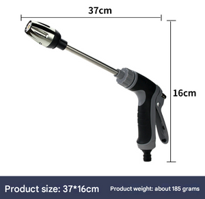 Black and Grey Heavy Duty Long Wand Garden Hose Nozzle - High Pressure Water Spray Gun with Adjustable Patterns for Car Wash, Plants & Cleaning