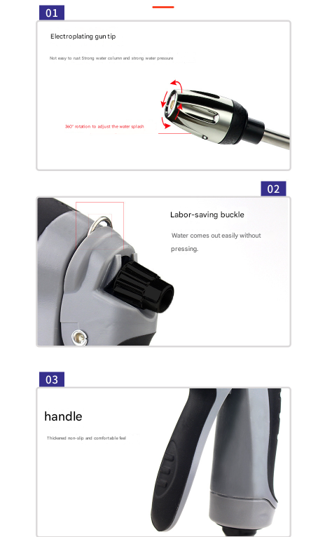 Black and Grey Heavy Duty Long Wand Garden Hose Nozzle - High Pressure Water Spray Gun with Adjustable Patterns for Car Wash, Plants & Cleaning