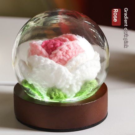 Gradient Dark Pink Rose Knitted Flower LED Dome Lamp - USB Touch 3-Color Night Light