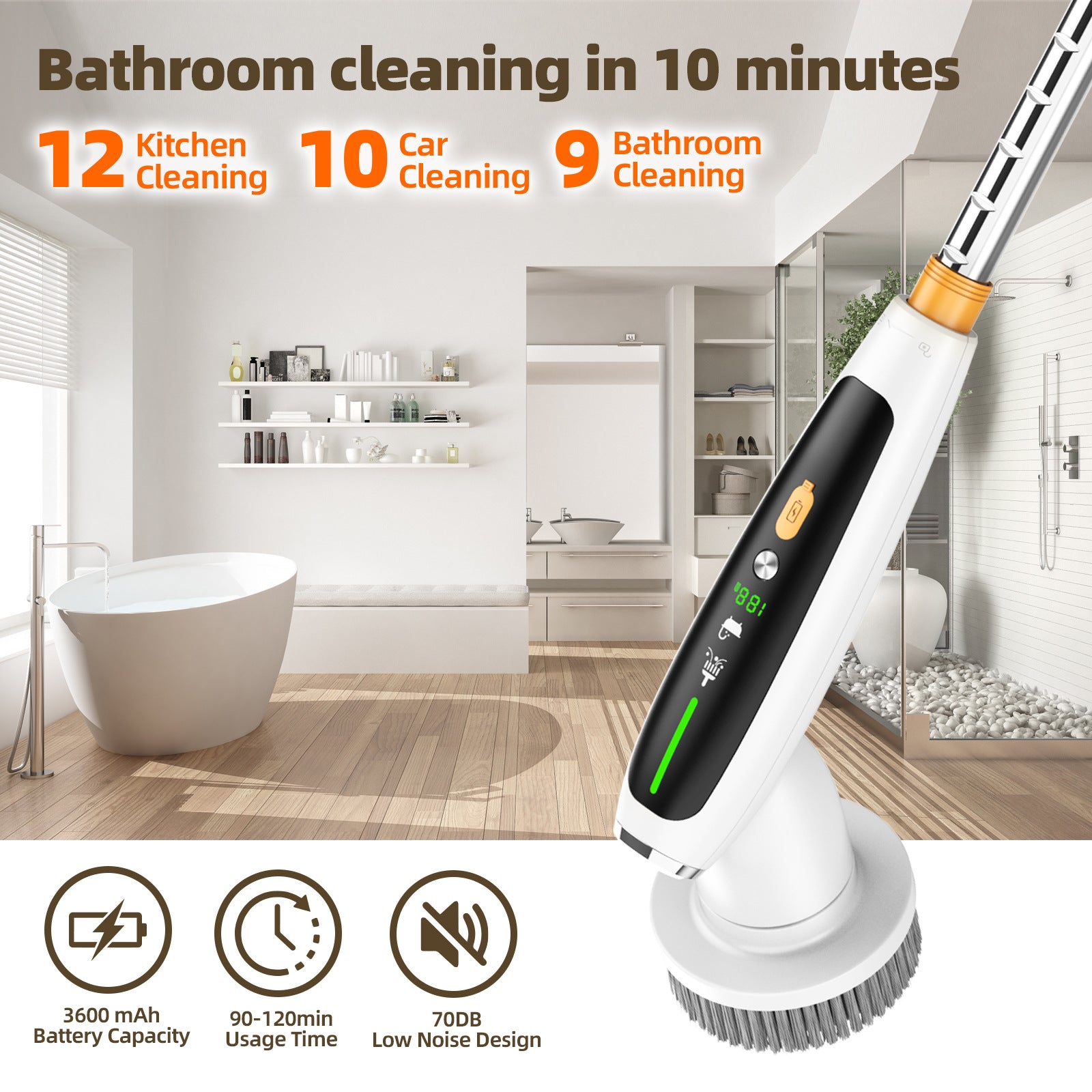 Home Luxury Style Powerful Torque Silent Extendable Smart-Sensing Electric Cleaning Brush