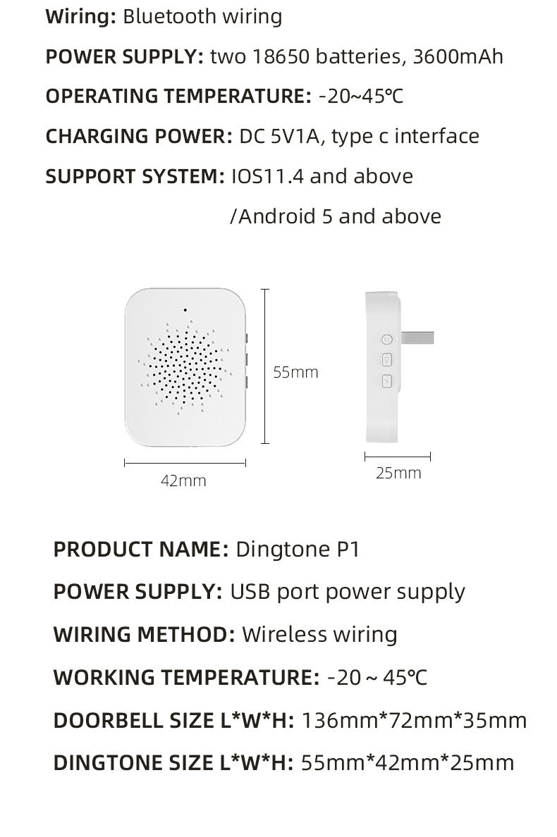 Transparent Rain Cover + Doorbell Combination HD Wireless Video Doorbell with Long-Lasting Battery