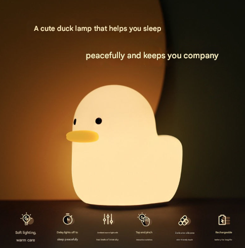 Ducky Silicone Tap-Tap LED Night Light - Rechargeable Sleep Companion