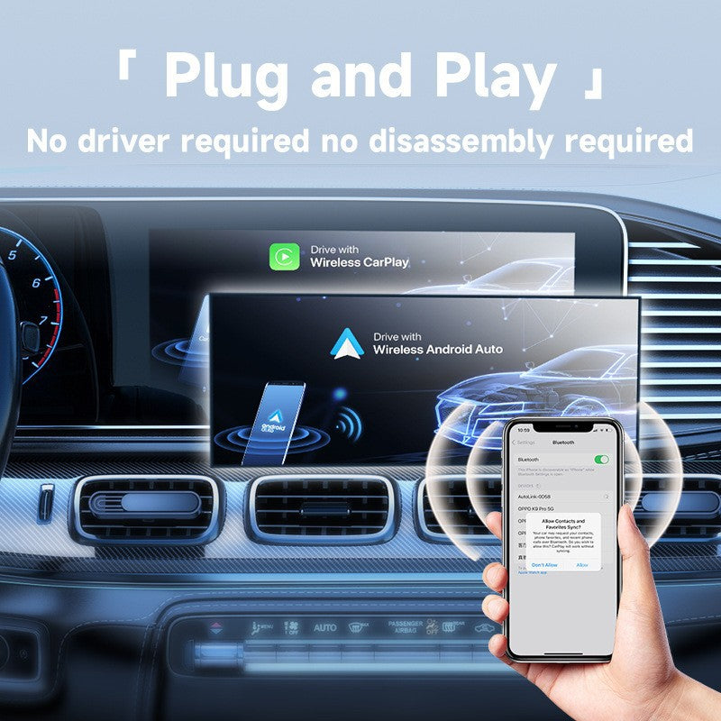 2-in-1 Wireless CarPlay & Android Auto Adapter - Plug & Play Dongle for Cars(Applicable to iPhone-White)