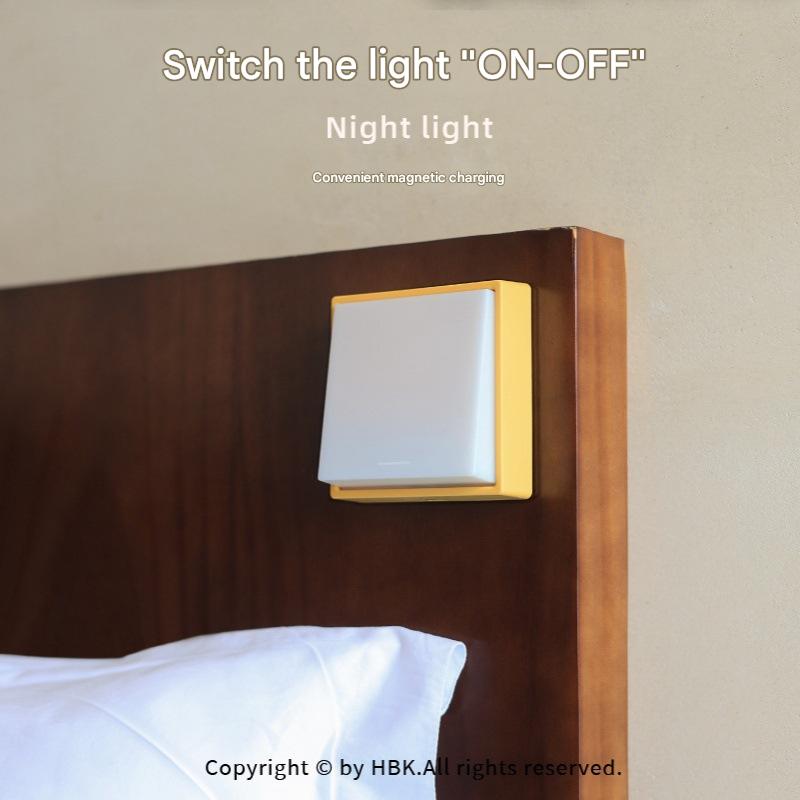 Magnetic Dimmable Night Light - Rechargeable LED Lamp with Push Switch & Delayed Off Timer(white)