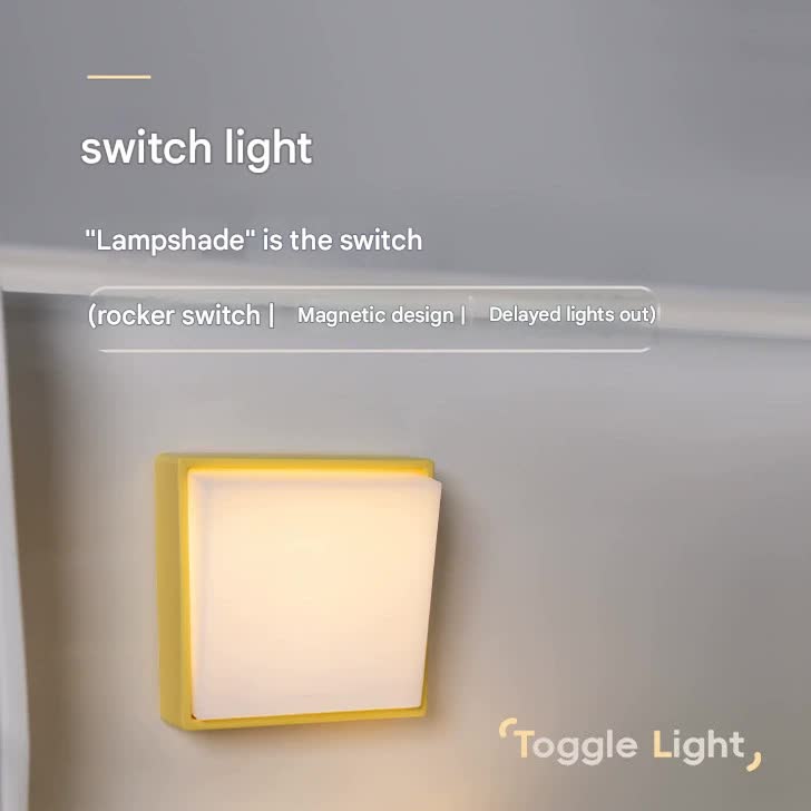 Magnetic Dimmable Night Light - Rechargeable LED Lamp with Push Switch & Delayed Off Timer(Yellow)