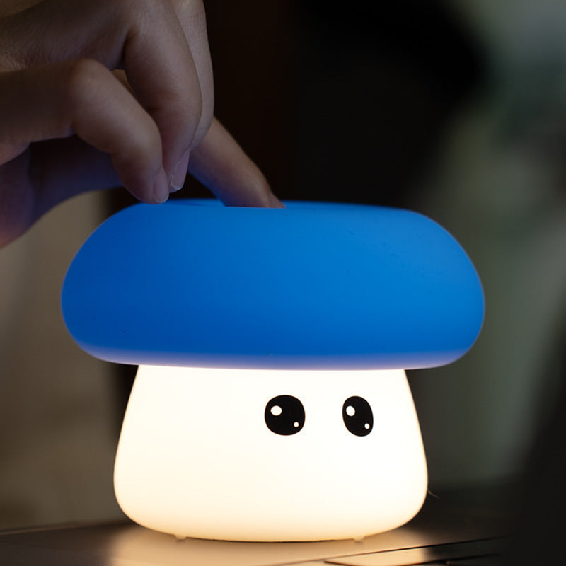 Cute Mushroom Silicone Night Light - Tap Control, 3 Brightness Levels & 7-Option Mode(Blue)