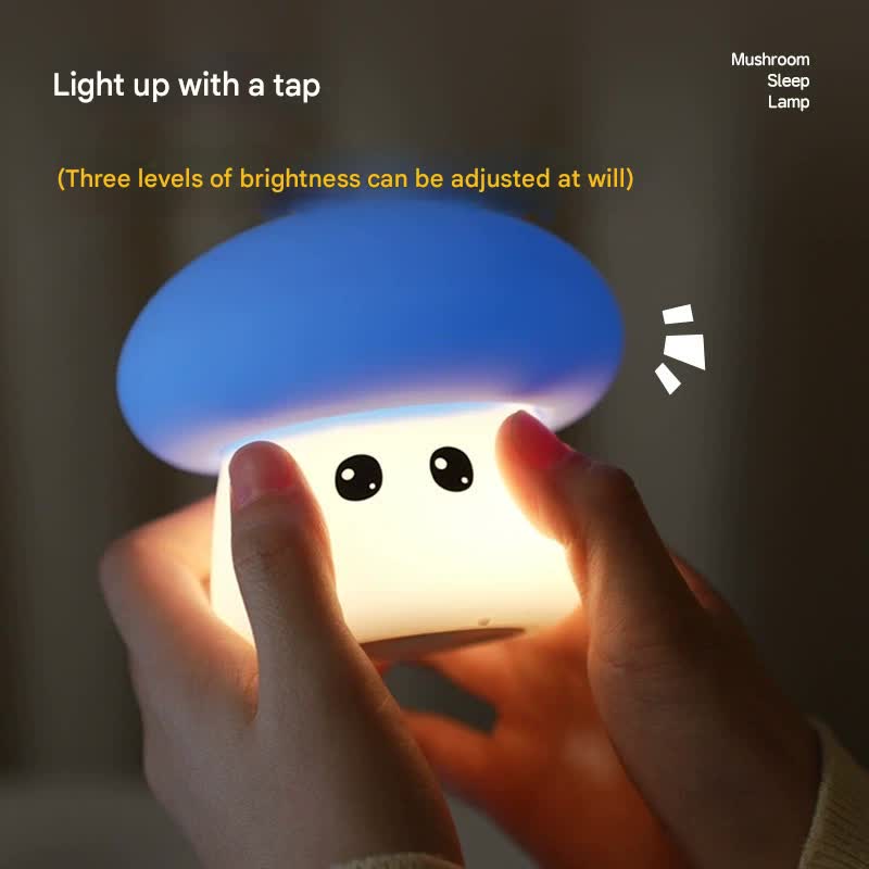 Cute Mushroom Silicone Night Light - Tap Control, 3 Brightness Levels & 7-Option Mode(Blue)