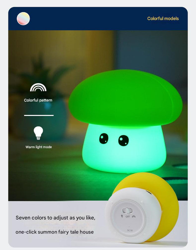 Cute Mushroom Silicone Night Light - Tap Control, 3 Brightness Levels & 7-Option Mode(Blue)