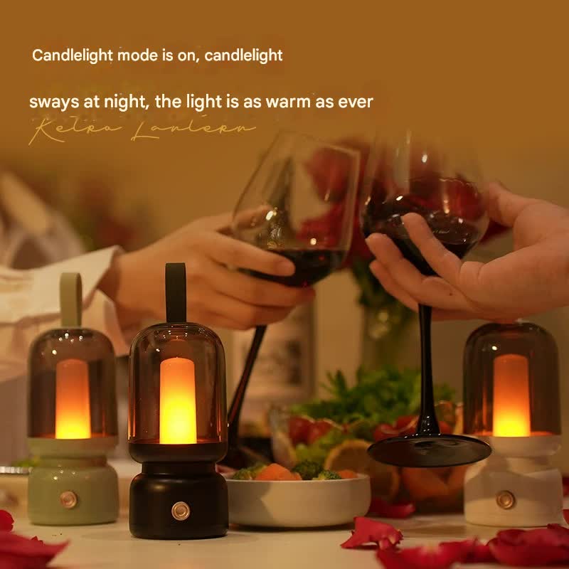 Retro Candle Flame Effect LED Lantern - USB-C Rechargeable, Portable with Silicone Handle(white)