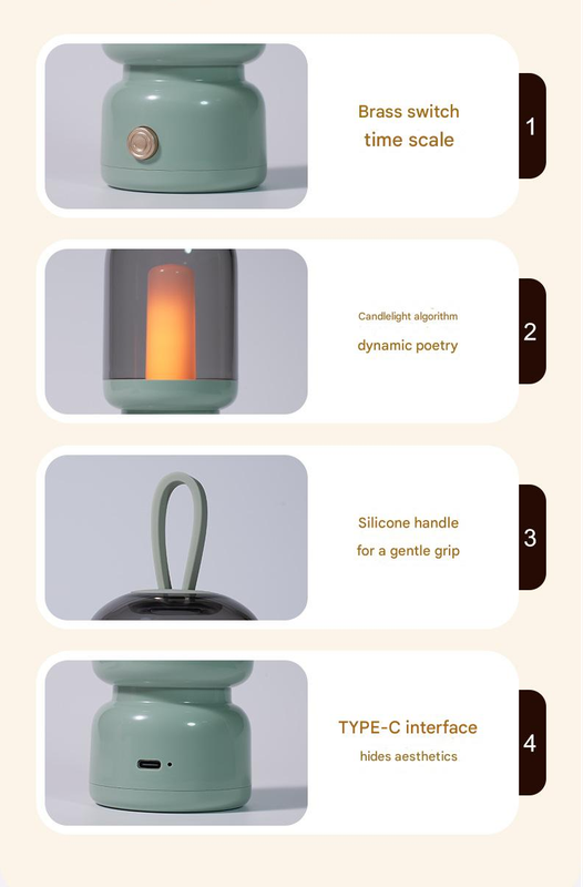 Retro Candle Flame Effect LED Lantern - USB-C Rechargeable, Portable with Silicone Handle(white)