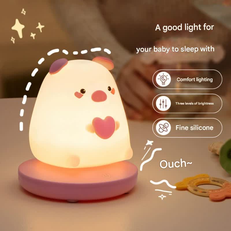 Adorable Animal Silicone LED Night Light - 3 Brightness Levels, USB Rechargeable, Touch Control(Cute rabbit)