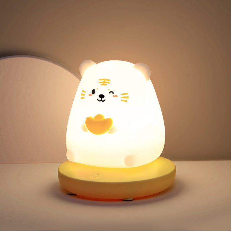 Adorable Animal Silicone LED Night Light - 3 Brightness Levels, USB Rechargeable, Touch Control(Lucky tiger)