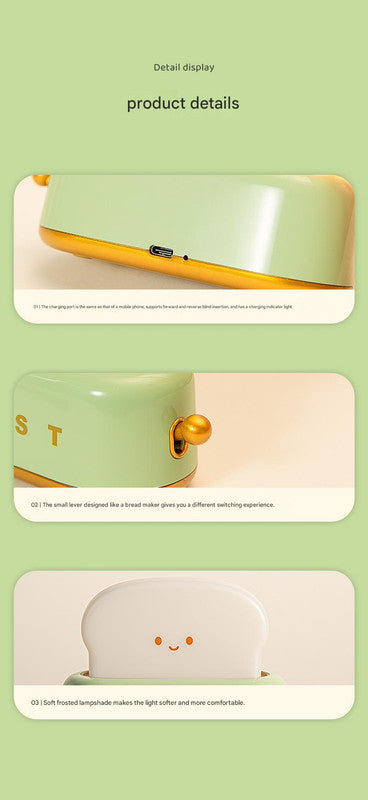 Adorable Toast-Shaped LED Night Light - Dimmable, Timer, USB-C Rechargeable, Long Battery Life(Yellow)