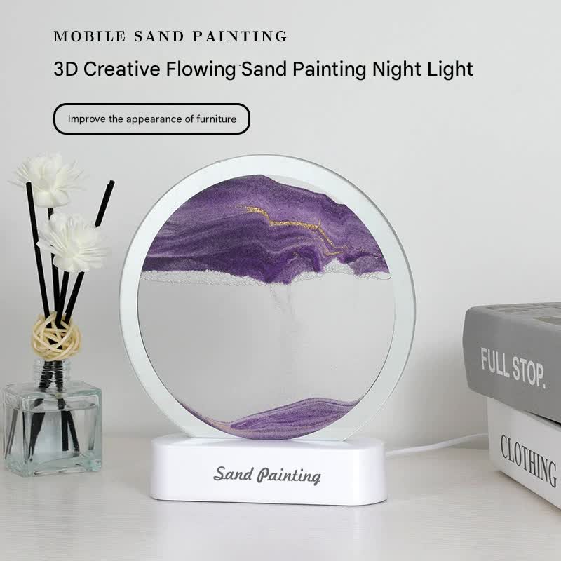 Moving Sand Art Picture with LED Night Light Base - USB Powered, Relaxing Desktop Decor(blue)