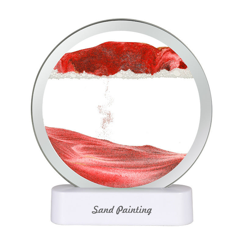 Moving Sand Art Picture with LED Night Light Base - USB Powered, Relaxing Desktop Decor(Brown-red)