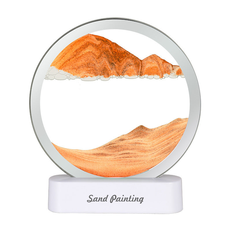 Moving Sand Art Picture with LED Night Light Base - USB Powered, Relaxing Desktop Decor(Yellow)