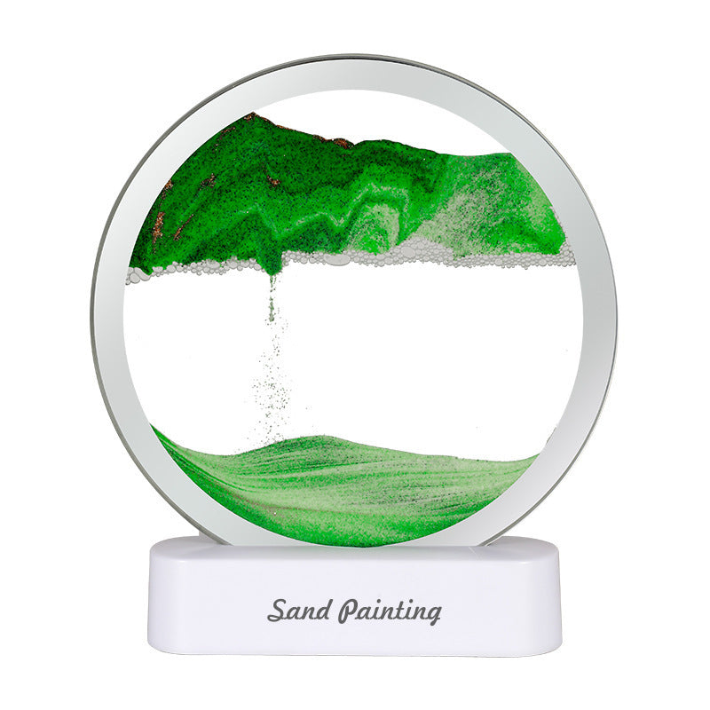 Moving Sand Art Picture with LED Night Light Base - USB Powered, Relaxing Desktop Decor(Green)