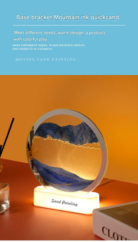 Moving Sand Art Picture with LED Night Light Base - USB Powered, Relaxing Desktop Decor(Green)
