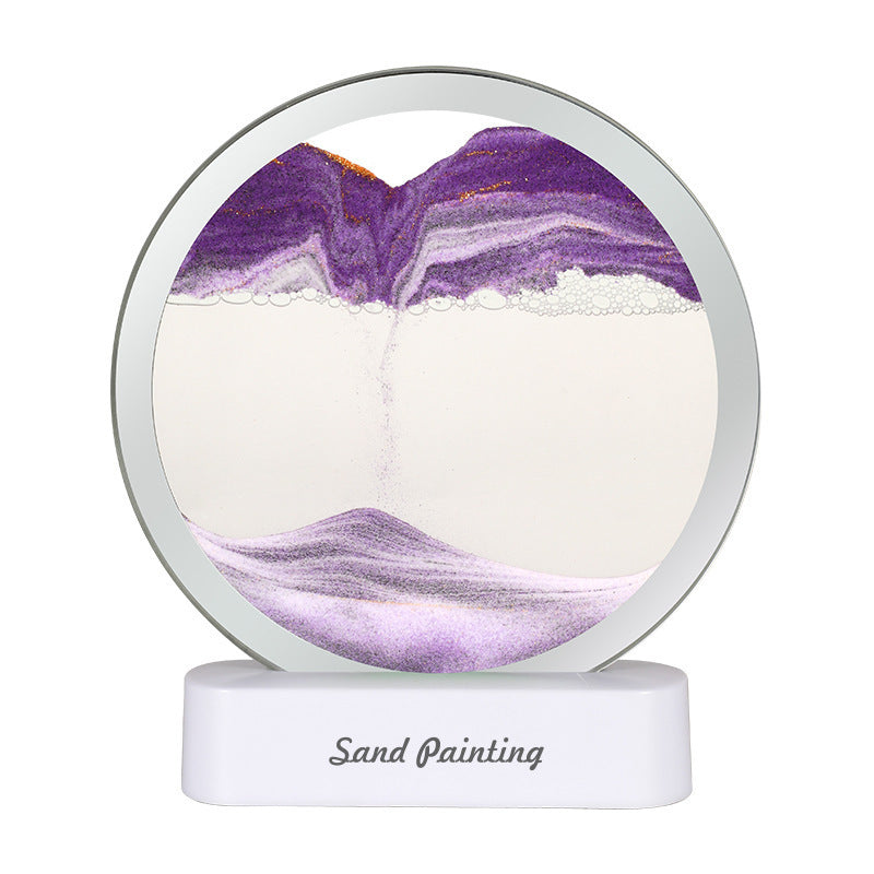 Moving Sand Art Picture with LED Night Light Base - USB Powered, Relaxing Desktop Decor(Purple)