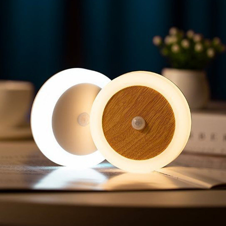 Smart Motion Sensor LED Night Light - USB Rechargeable, Magnetic Mount, 2 Light Temperatures(Yellow-brown wood grain)
