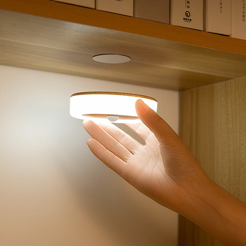 Smart Motion Sensor LED Night Light - USB Rechargeable, Magnetic Mount, 2 Light Temperatures(Yellow-brown wood grain)