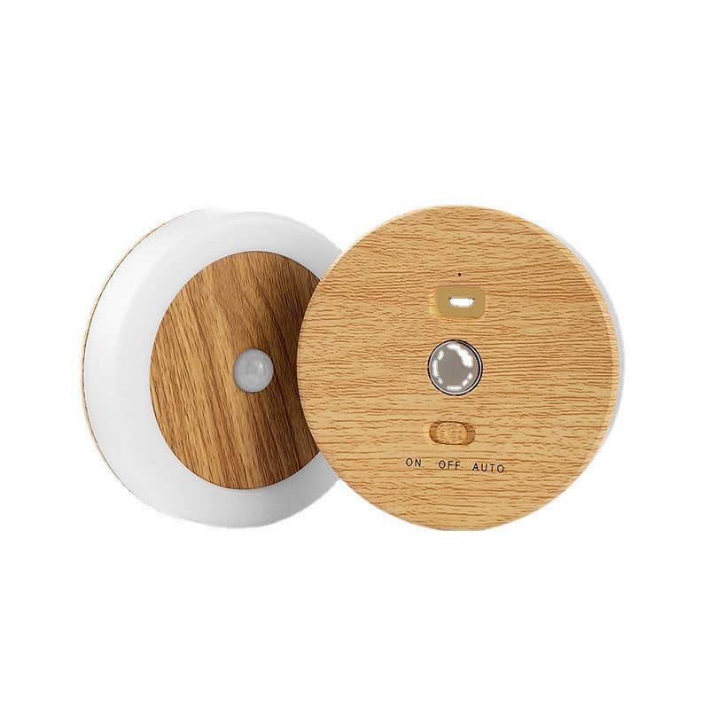 Smart Motion Sensor LED Night Light - USB Rechargeable, Magnetic Mount, 2 Light Temperatures(Rosewood grain)