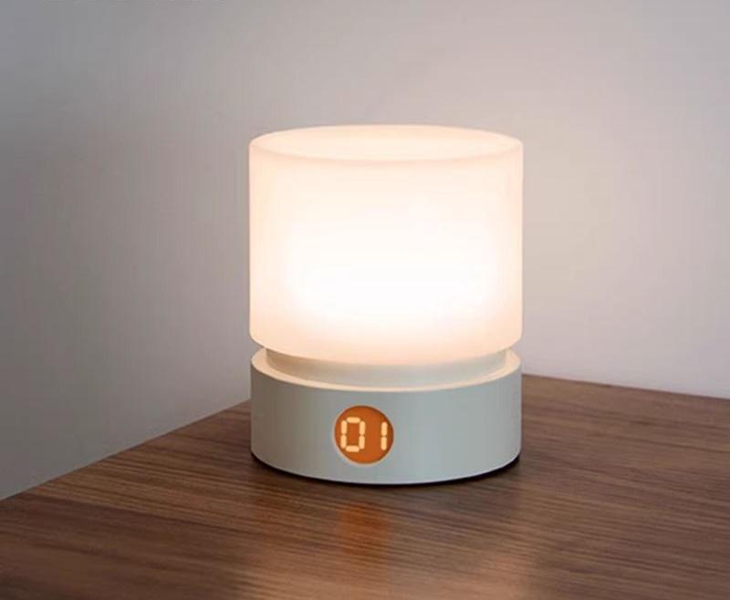Cylindrical LED Night Light with Timer & Stepless Dimming - USB-C Rechargeable, 1200mAh Battery(white)