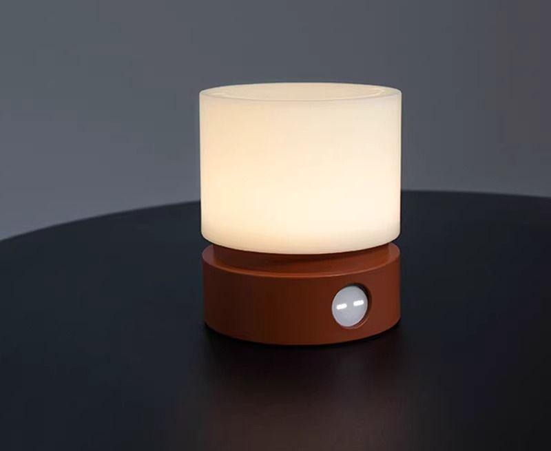 Cylindrical LED Night Light with Timer & Stepless Dimming - USB-C Rechargeable, 1200mAh Battery(Red)