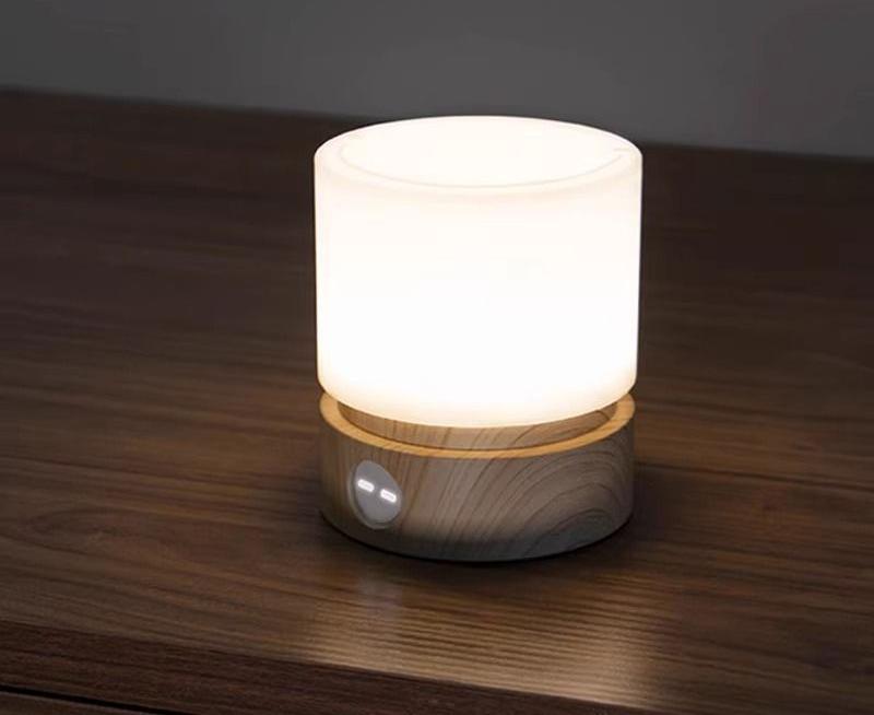 Cylindrical LED Night Light with Timer & Stepless Dimming - USB-C Rechargeable, 1200mAh Battery(Beech)