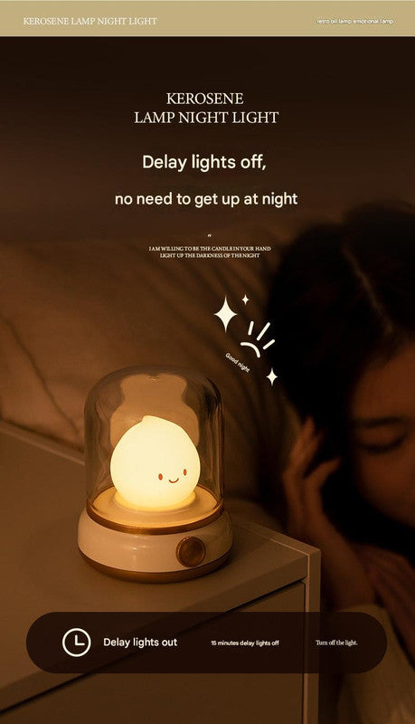 Retro Kerosene Lamp Style LED Night Light - 2 Modes, Dimmable, 15-Min Timer, USB-C Rechargeable(yellow)