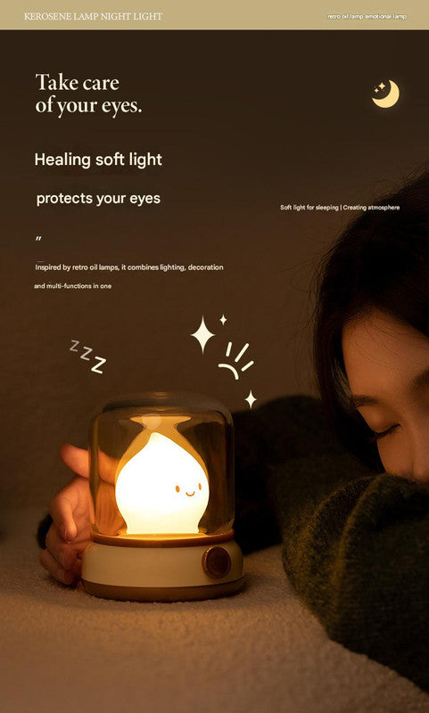 Retro Kerosene Lamp Style LED Night Light - 2 Modes, Dimmable, 15-Min Timer, USB-C Rechargeable(green)