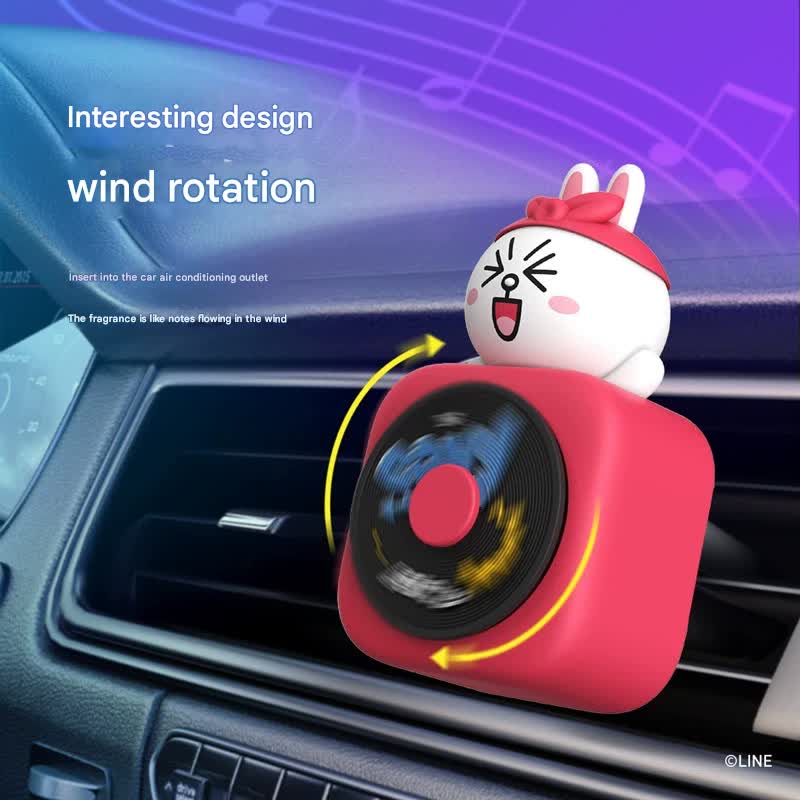 Car Air Freshener - CD Player Design with Spinning Record & Cute Character Topper(White bunny)