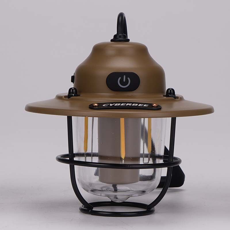 Retro LED Camping Lantern with Multiple Light Modes - USB Rechargeable, Hanging Design(Khaki)