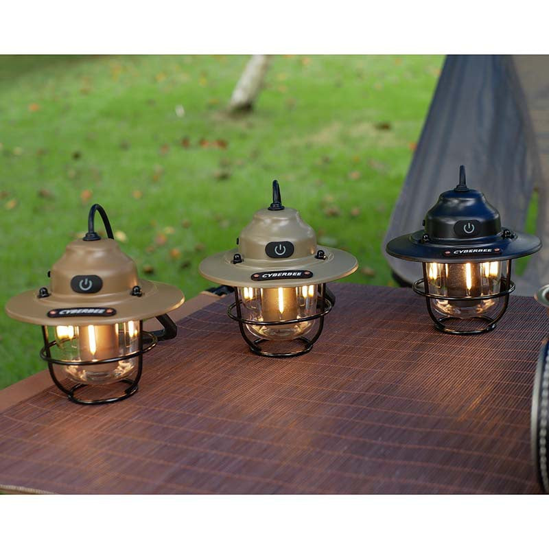 Retro LED Camping Lantern with Multiple Light Modes - USB Rechargeable, Hanging Design(Khaki)
