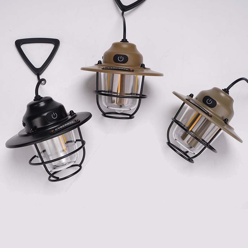 Retro LED Camping Lantern with Multiple Light Modes - USB Rechargeable, Hanging Design(Khaki)