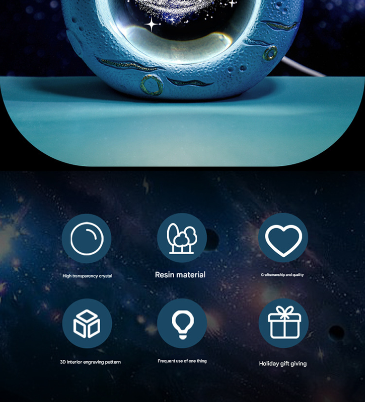 Celestial Ring LED Crystal Ball Lamp - 3D Engraving, Unique Gift (Jellyfish)