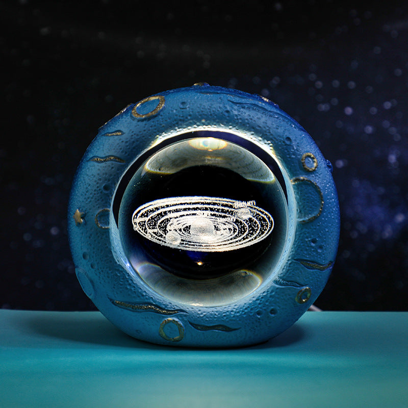 Celestial Ring LED Crystal Ball Lamp - 3D Engraving, Unique Gift (Solar system)
