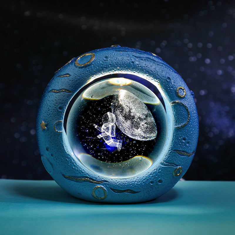 Celestial Ring LED Crystal Ball Lamp - 3D Engraving, Unique Gift (Traveling in the Starry Sky)