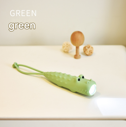 Green Adorable Crocodile Silicone LED Flashlight for Kids - USB Rechargeable, Dimmable Brightness, Portable Night Light