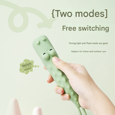 Green Adorable Crocodile Silicone LED Flashlight for Kids - USB Rechargeable, Dimmable Brightness, Portable Night Light