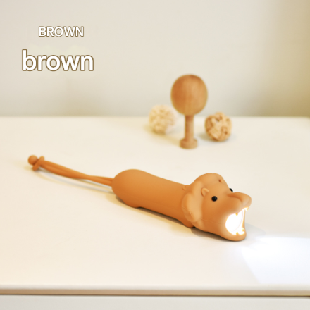 Brown Adorable Lion Silicone LED Flashlight for Kids - USB Rechargeable, Dimmable Brightness, Portable Night Light