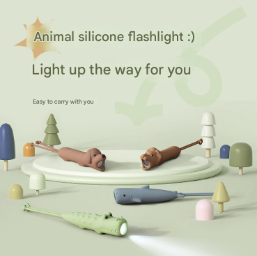 Brown Adorable Lion Silicone LED Flashlight for Kids - USB Rechargeable, Dimmable Brightness, Portable Night Light