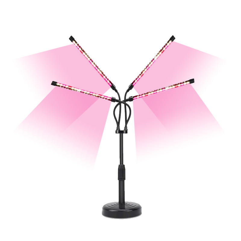 Black Adjustable 4-Head LED Grow Light - Full Spectrum Desktop Plant Lamp with Telescopic Stand, USB Powered for Indoor Seedlings & Flowers