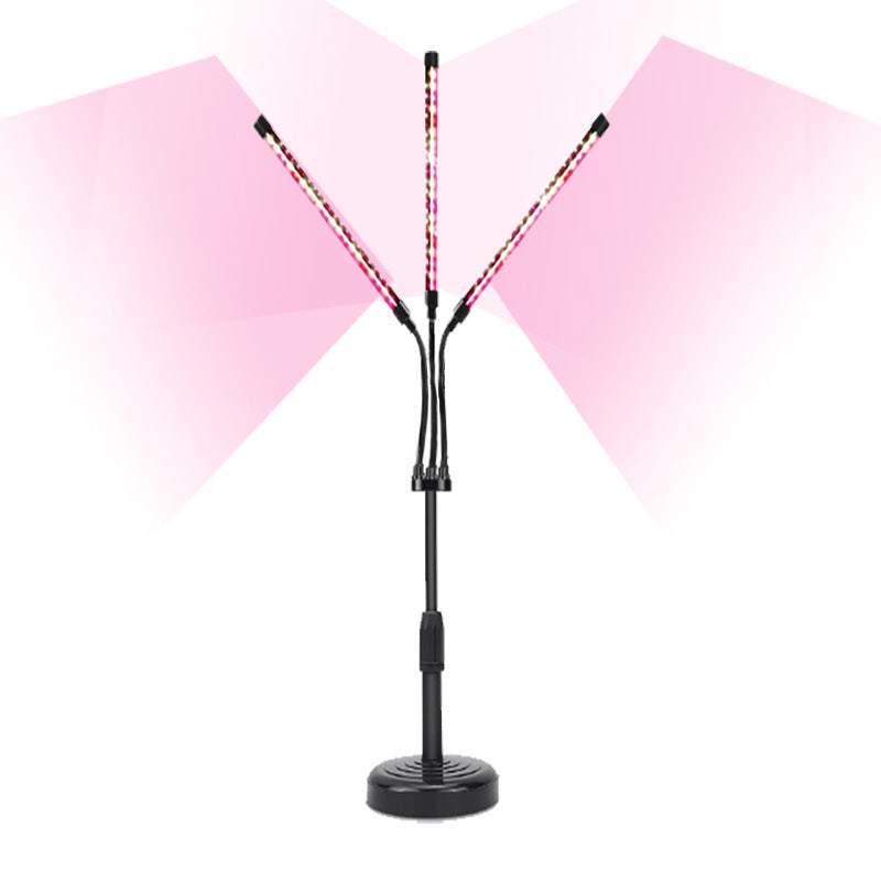 Black Adjustable 3-Head LED Grow Light - Full Spectrum Desktop Plant Lamp with Telescopic Stand, USB Powered for Indoor Seedlings & Flowers