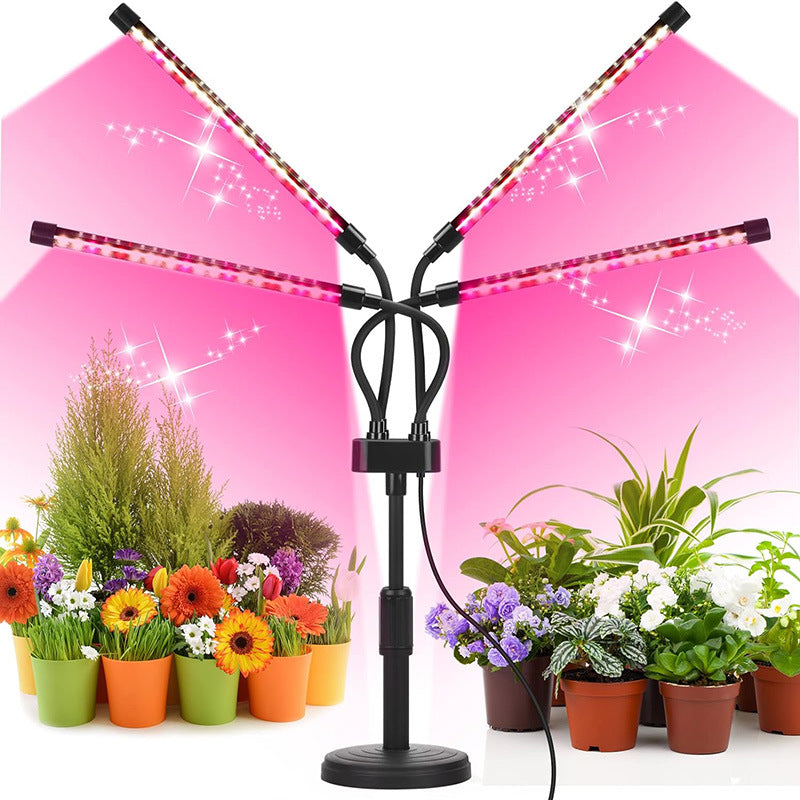 Black Adjustable 3-Head LED Grow Light - Full Spectrum Desktop Plant Lamp with Telescopic Stand, USB Powered for Indoor Seedlings & Flowers