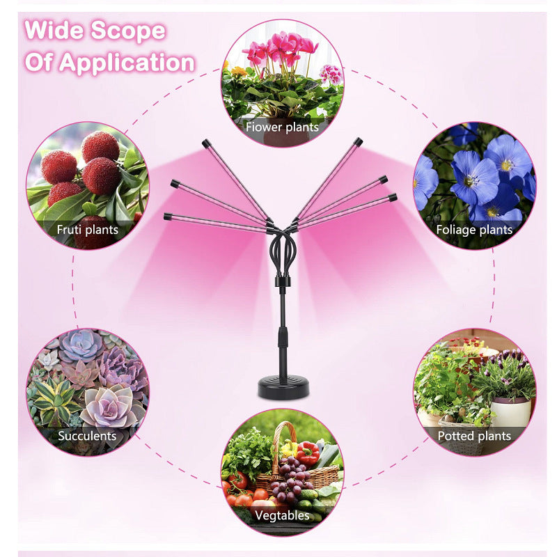 Black Adjustable 3-Head LED Grow Light - Full Spectrum Desktop Plant Lamp with Telescopic Stand, USB Powered for Indoor Seedlings & Flowers